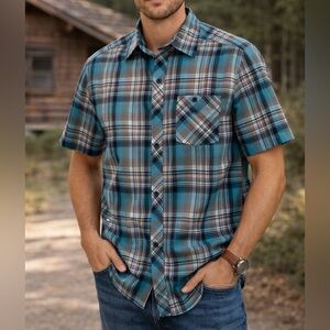 Ruff Hewn Large NWT Plaid Button Down Shirt | Casual Outdoors Short Sleeve